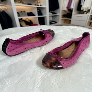 Clarks Women's 8M Fuchsia Pink Leather & Leopard Print Toe Ballet Flats Comfort